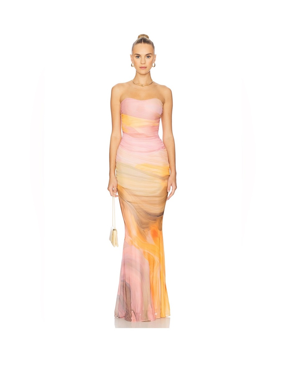 Retrofete Isadore Pink and Orange Ombre Strapless Ruched Maxi XL NWT